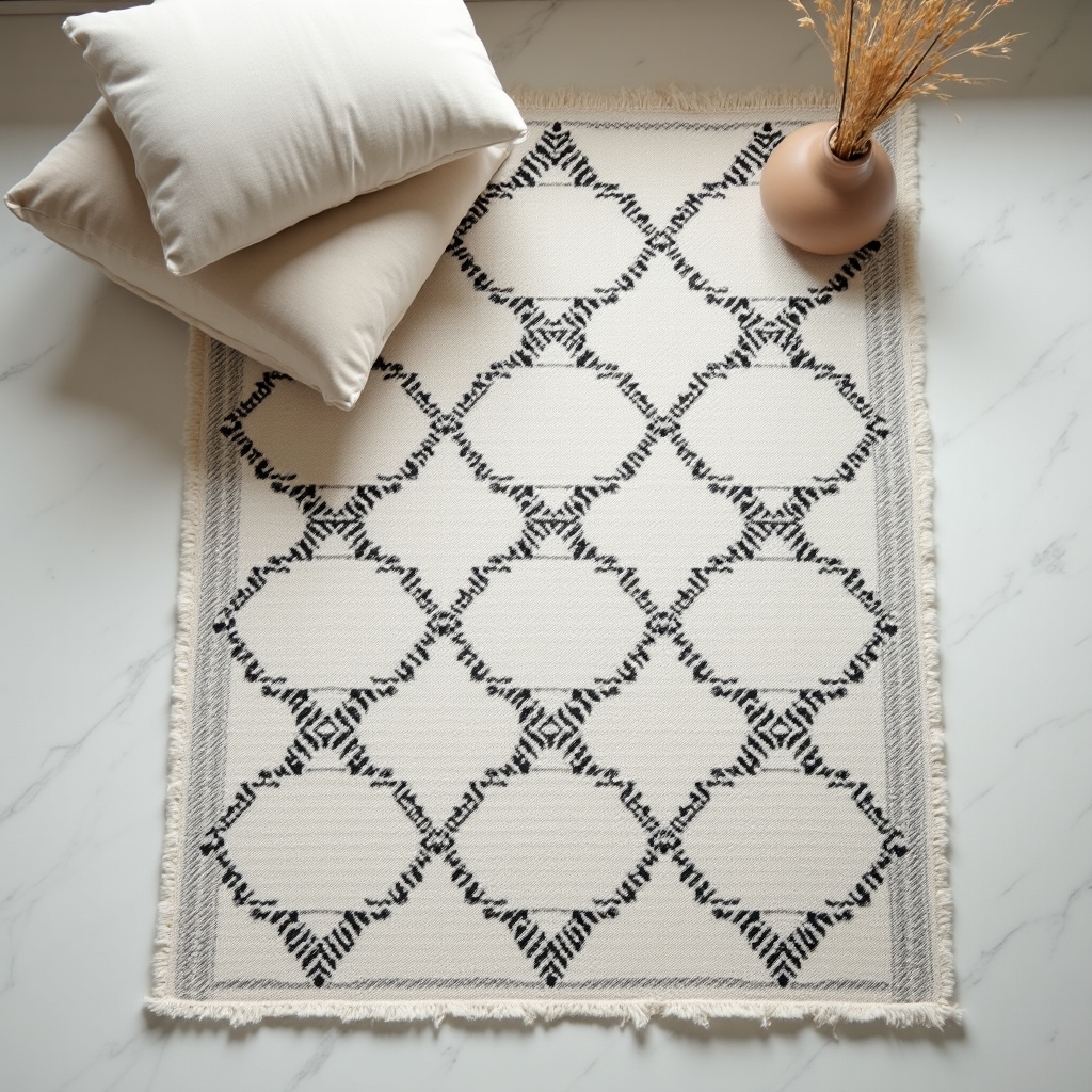 Tappeto in cotone con stile scandinavo, motivi minimali in bianco e nero